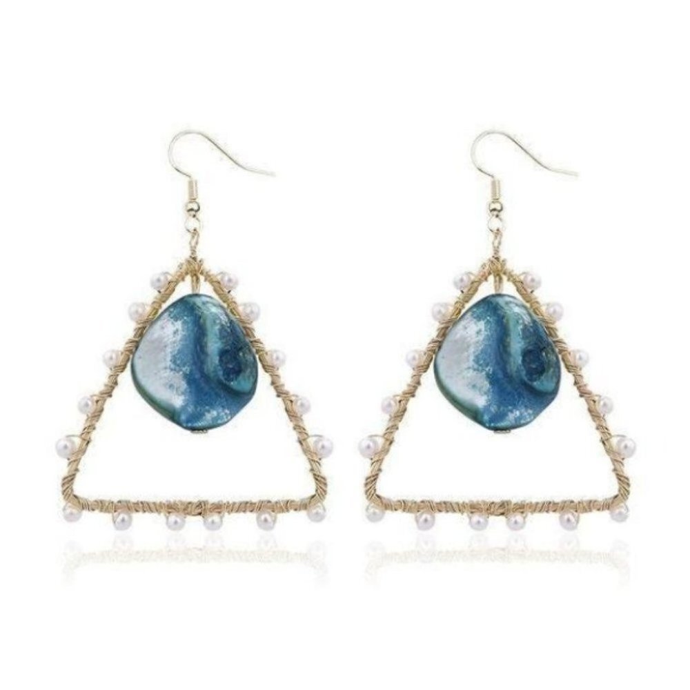 Gold-tone shell pearl drop earrings